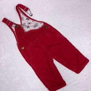 Vintage Oshkosh red corduroy bunny print flannel lined overalls 12m
